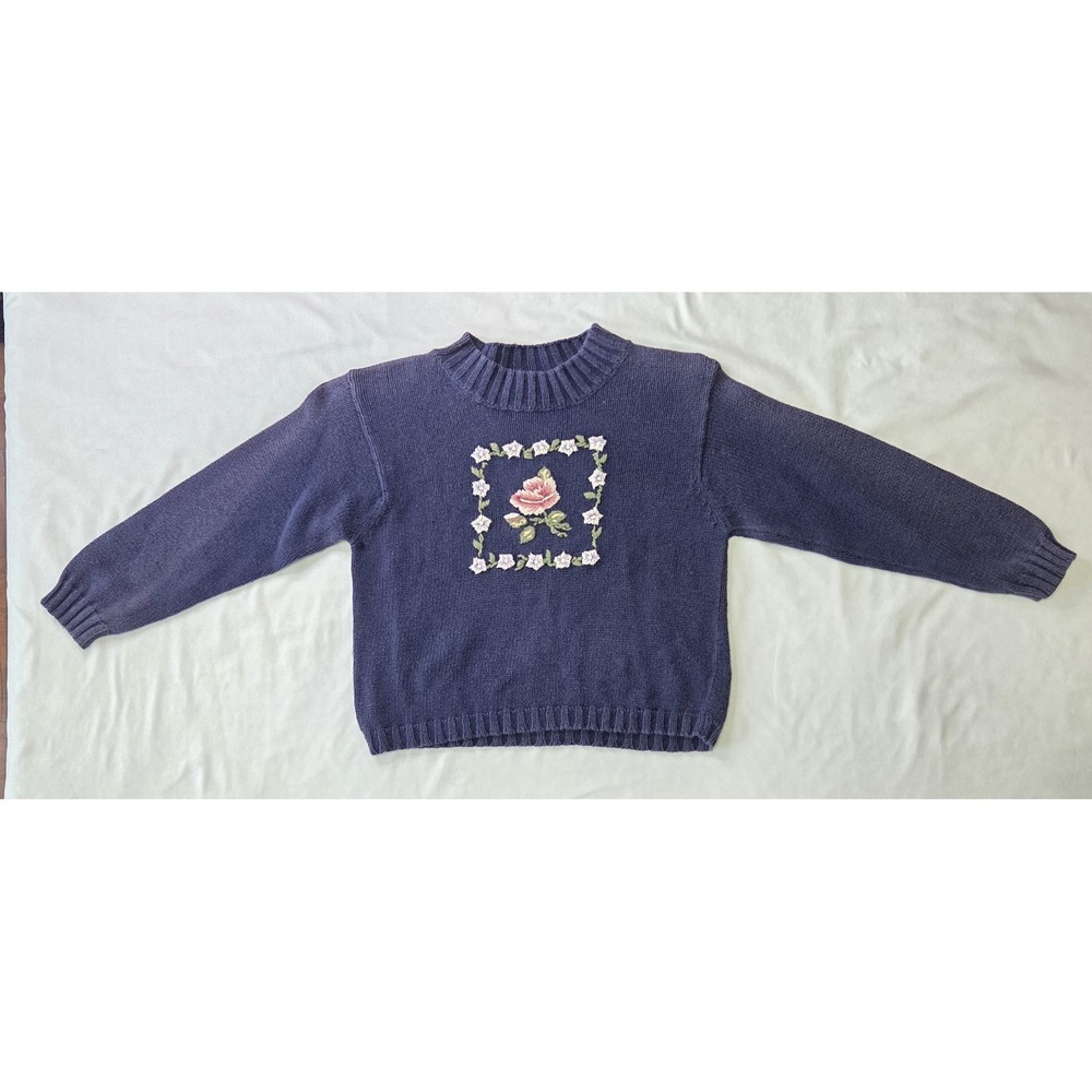 Talbots Kids Vtg Girls Size 8 Navy Floral Sweater Darling Sweet Dainty School